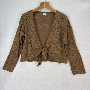Vtg Chicos Gold Lace Tie Front Crop Cardigan Womens XL Whimsigoth Sheer Floral